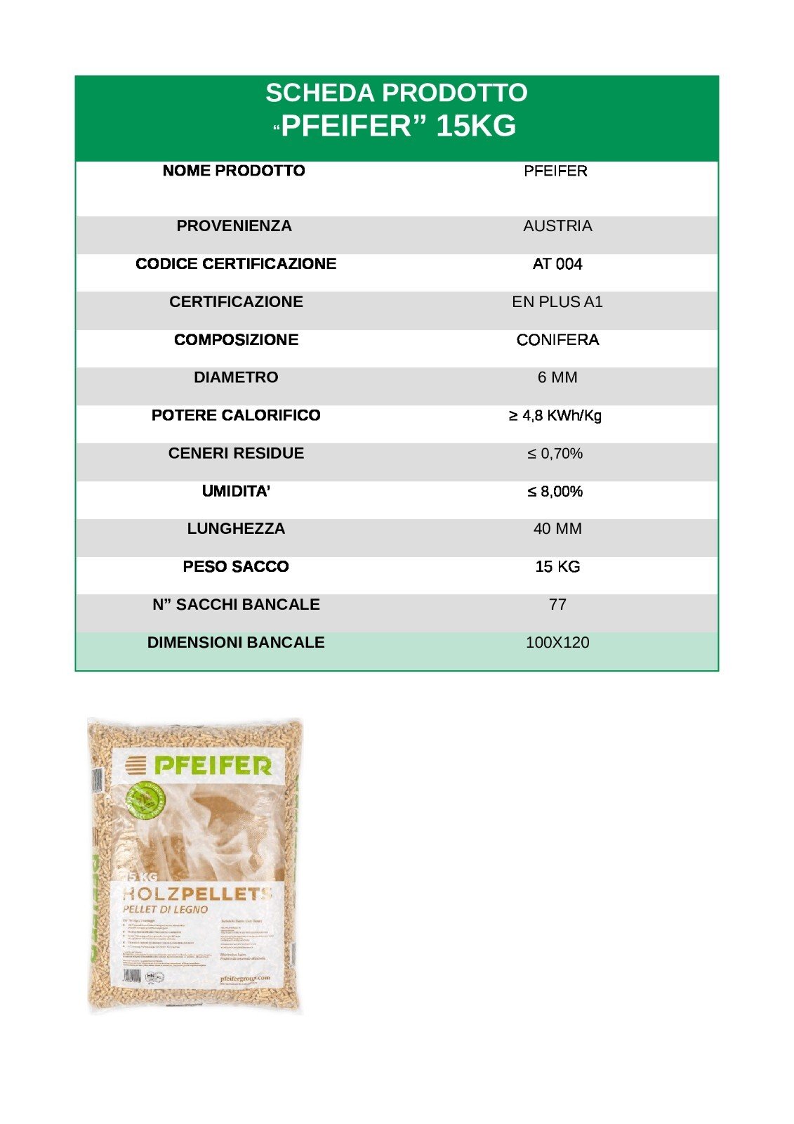 Pellet di Abete Austriaco Certificato Pfeifer 15 kg - immagine 2